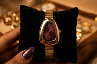 Vintage Serpentine Gold Plated Watch - Deep Burgundy Dial