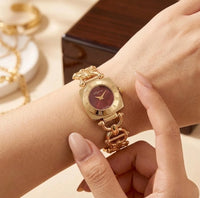 Vintage Red Dial Anti-Tarnish Gold Plated Watch for Women