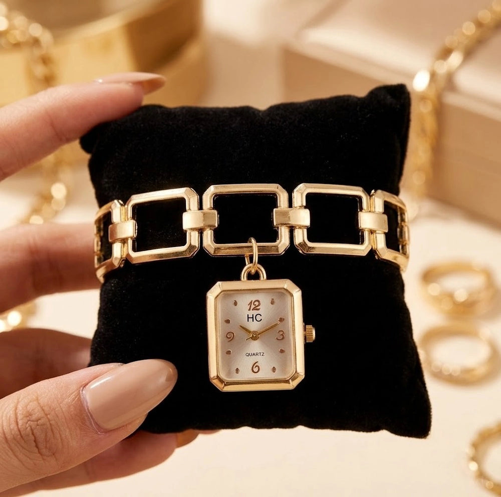 Vintage Square Dial Chain Watch for Women - Anti-Tarnish Gold Plated