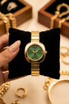 Emerald Green Dial Anti-Tarnish Gold Plated Vintage Watch | Women's Square Dial Timepiece