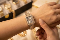 Vintage Aesthetic Leopard Print Dial Rectangular Watch - Anti-Tarnish Gold Plated Dual Tone Luxury Timepiece