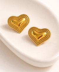 Chunky Gold Heart Stud Earrings | Vintage Statement Fashion Jewelry