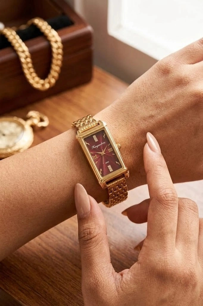 The Vintage Stella Gold-Plated Watch - Maroon Dial