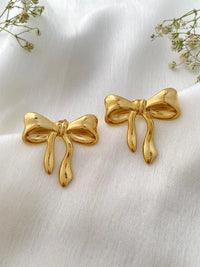 Anti-Tarnish Gold Plated Bow Earrings – Korean Style Ribbon Studs for Women