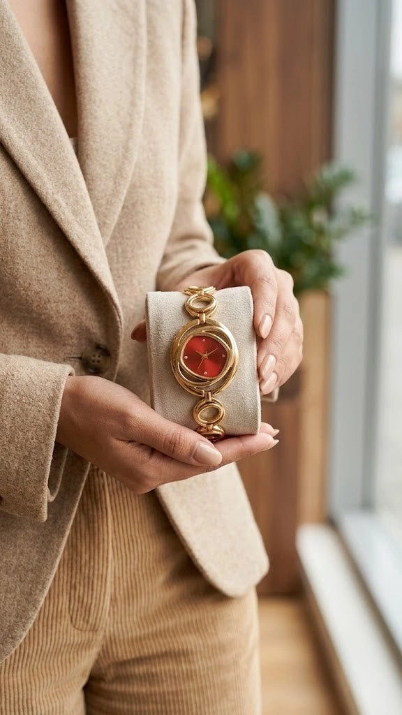 Vintage Gold Plated Red Dial Bracelet Watch – Anti Tarnish