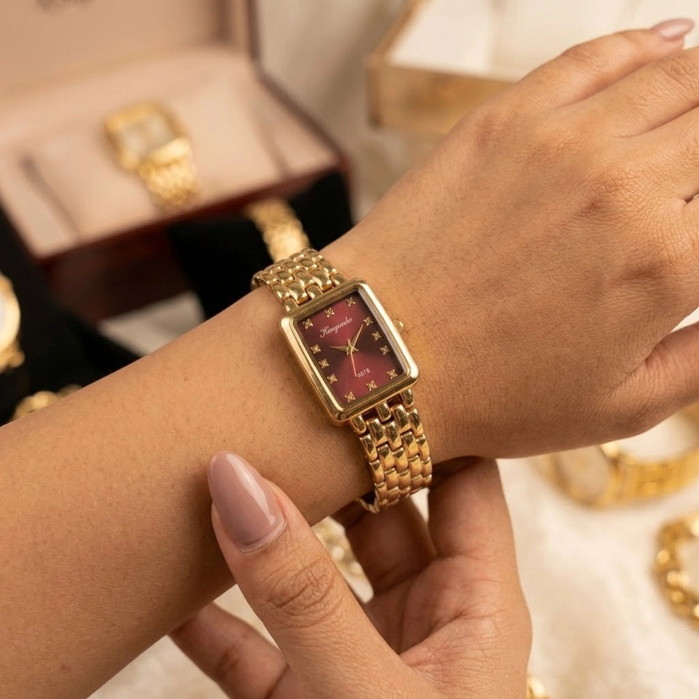 Vintage Maroon Dial Gold Plated Watch | Anti-Tarnish & Water Resistant