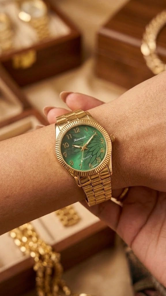 Emerald Green Classic Vintage Gold Plated Watch (Anti-Tarnish)