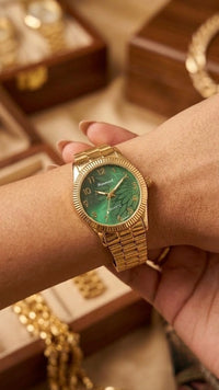 Emerald Green Classic Vintage Gold Plated Watch (Anti-Tarnish)