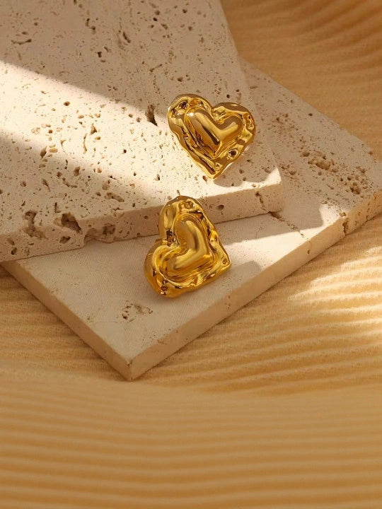 Chunky Molten Heart Earrings | Anti-Tarnish Gold Plated Statement Studs