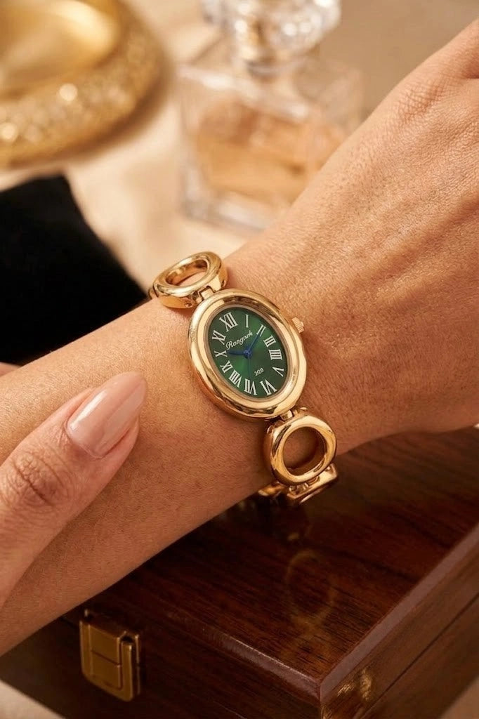 Emerald Vintage Style Anti-Tarnish Gold Plated Watch | Moncheri Jewels