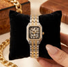 Vintage Two-Tone Animal Print Watch with Rhinestone Bezel - Anti-Tarnish Gold Plated