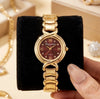 Elegant Maroon Dial Anti-Tarnish Gold Plated Women's Watch