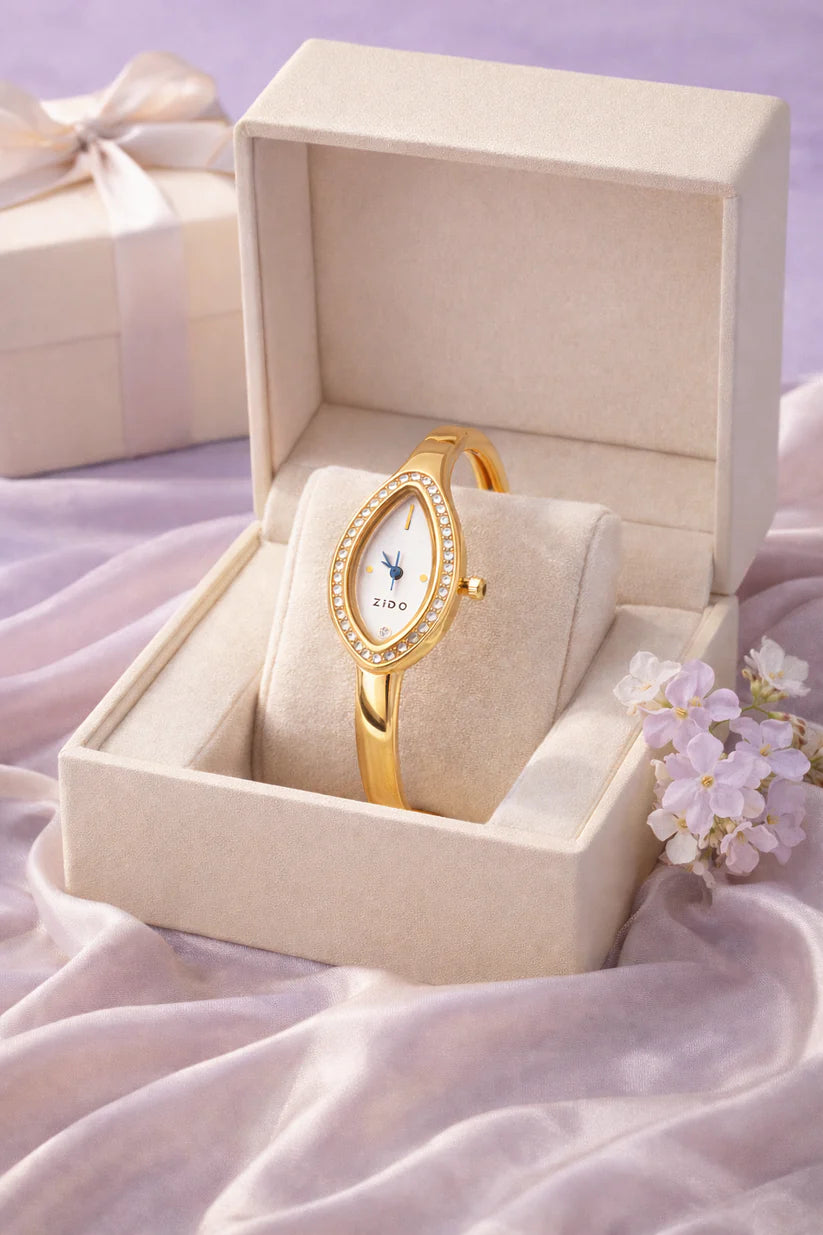 Elegant Marquise Dial Anti-Tarnish Gold Plated Bangle Watch for Women