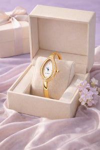 Elegant Marquise Dial Anti-Tarnish Gold Plated Bangle Watch for Women