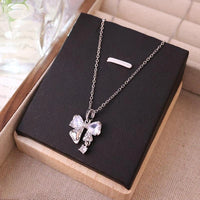 Anti-Tarnish Crystal Bow Necklace for Women | Dainty Minimalist Pendant