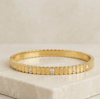 Ribbed Stone-Studded Anti-Tarnish Gold Plated Bracelet for Women