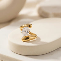 Oval Solitaire Bypass Wrap Ring - Anti Tarnish Gold Plated