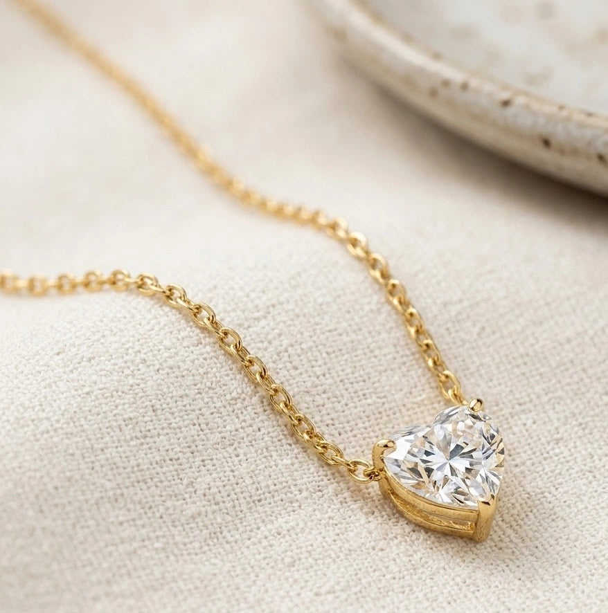 Heart Diamond Look Necklace - Anti-Tarnish Western Jewellery