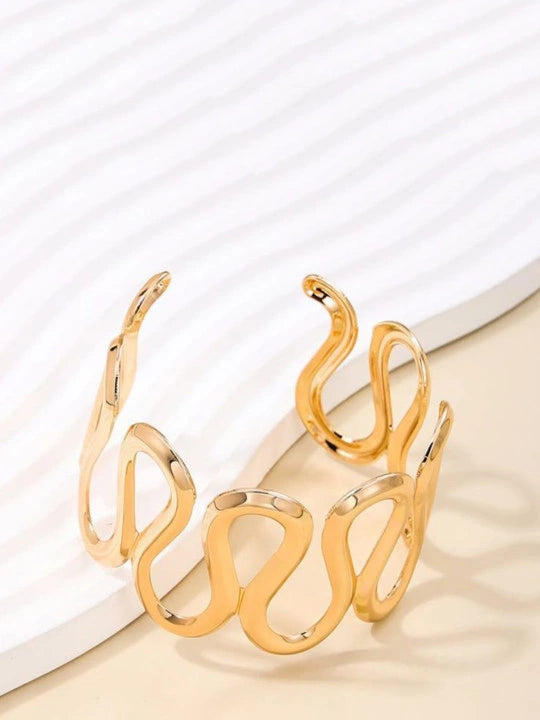 Abstract Wavy Gold Plated Statement Cuff Bracelet