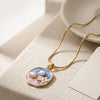 Enamel Floral Pearl Pendant Necklace - Anti Tarnish Gold Plated
