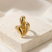 Triple Droplet Heart Anti-Tarnish Ring - 18K Gold Plated Adjustable Ring