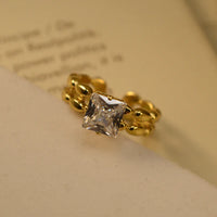 Princess Cut Square Stone Ring with Double Beaded Band | Anti-Tarnish