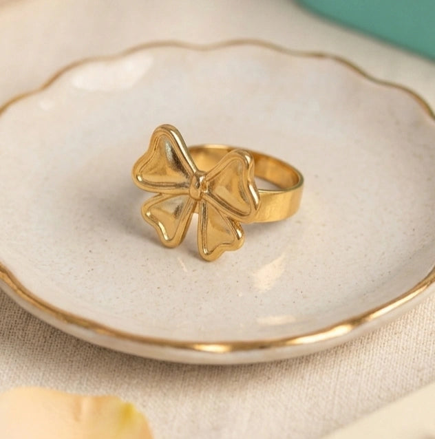 Anti Tarnish Gold Plated Bow Ring for Women - Minimalist Everyday Wear