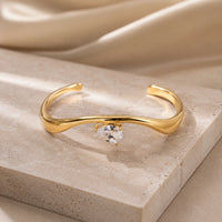 Teardrop Crystal Wavy Cuff Bracelet - Anti Tarnish Gold Plated