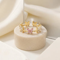 Adjustable Pink Butterfly Ring | Anti-Tarnish Gold Plated