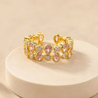 Pink Teardrop Crystal Adjustable Ring - Anti Tarnish Gold Plated
