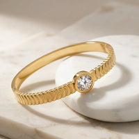 Solitaire Textured Gold-Plated Bracelet - Anti-Tarnish Everyday Bangle