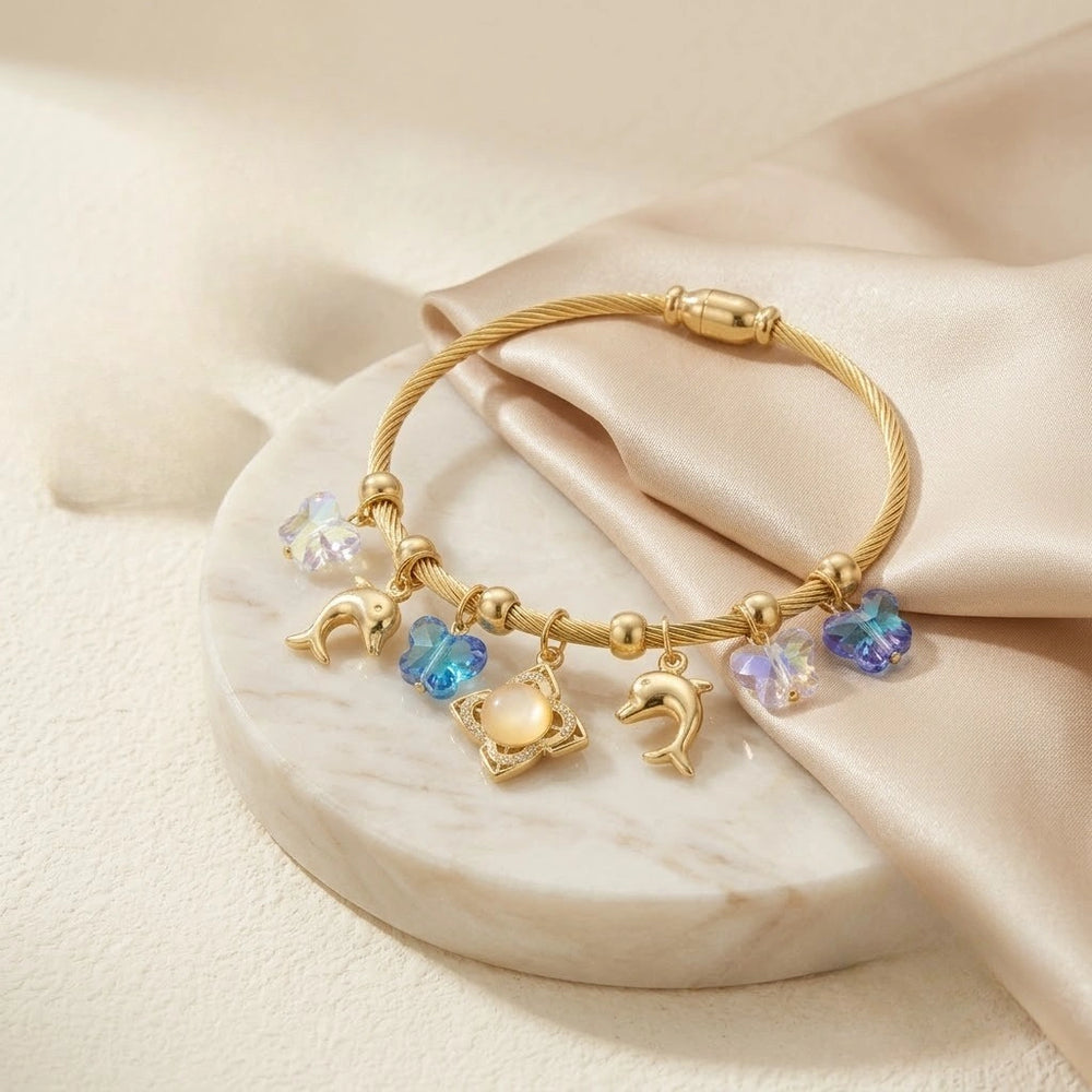 Dolphin & Butterfly Charm Bracelet - Anti-Tarnish Gold-Plated