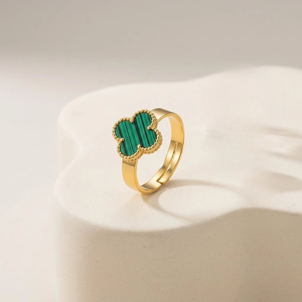 Green Clover Anti Tarnish Gold Plated Ring | Adjustable Minimalist Design