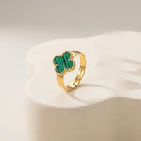Green Clover Anti Tarnish Gold Plated Ring | Adjustable Minimalist Design