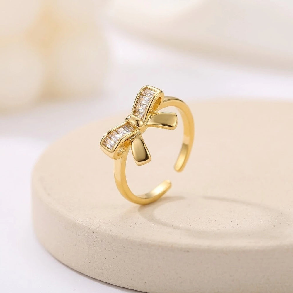 Bow Knot Ring | Anti-Tarnish Gold Plated Adjustable CZ Design