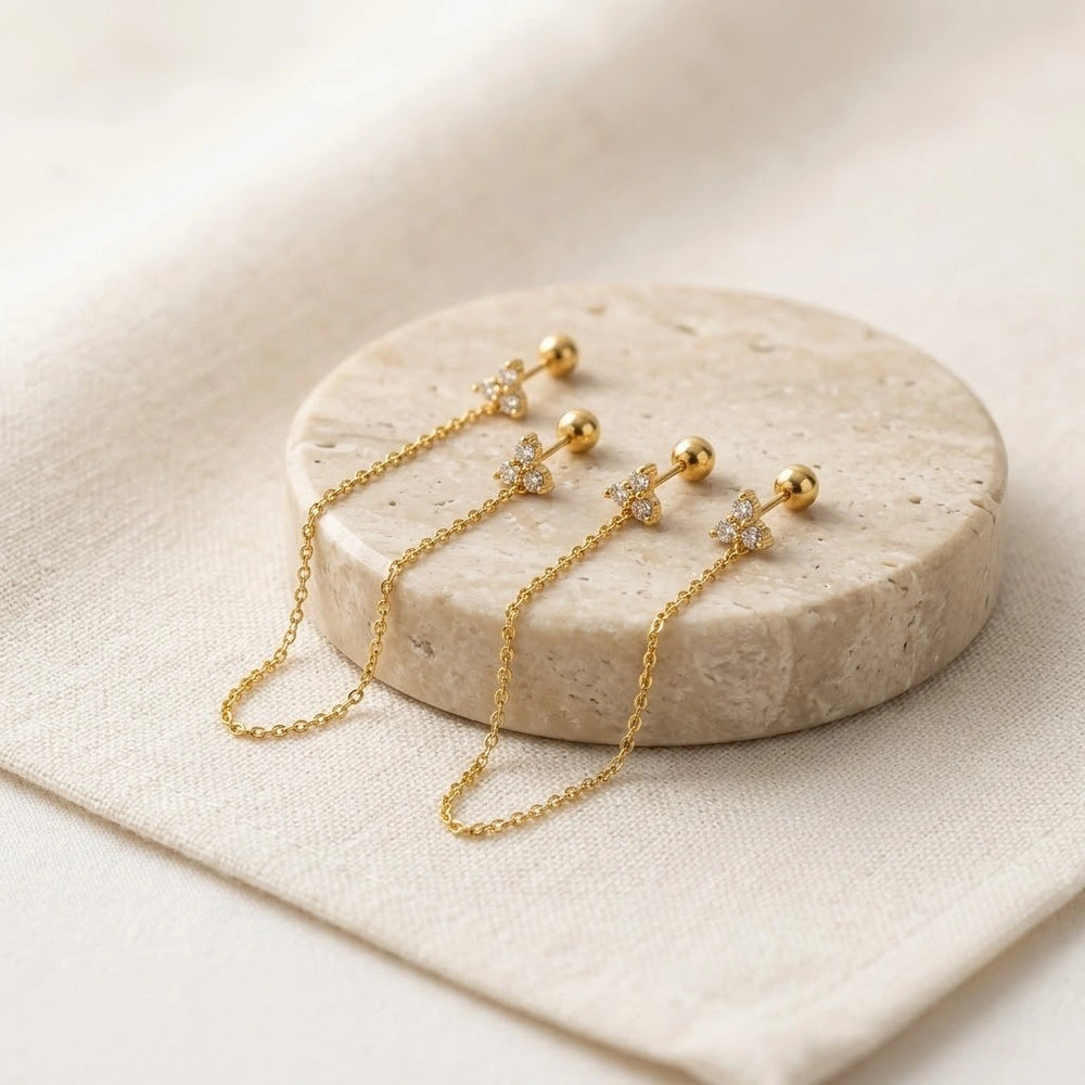 Dainty Zirconia Chain Loop Earrings - Anti Tarnish Gold Plated