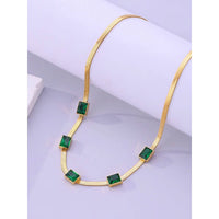 Emerald Green Stone Gold Plated Snake Chain Necklace | Anti-Tarnish