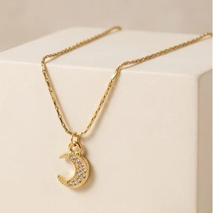 Crescent Moon Necklace | Anti Tarnish Gold Plated Celestial Pendant