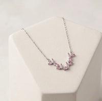 Pink Floral Vine Anti-Tarnish Necklace | Minimalist Leaf Design