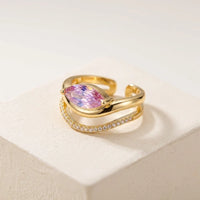 Pink Marquise Crystal Wave Ring – Anti Tarnish  Gold Plated Adjustable Ring