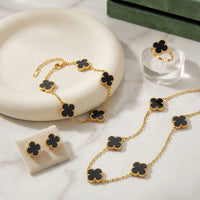 Black Lucky Clover Jewelry Set | Anti-Tarnish Gold Plated 4-Piece