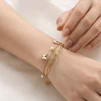 Butterfly & Pearl Layered Charm Bracelet | Anti-Tarnish Gold Plated