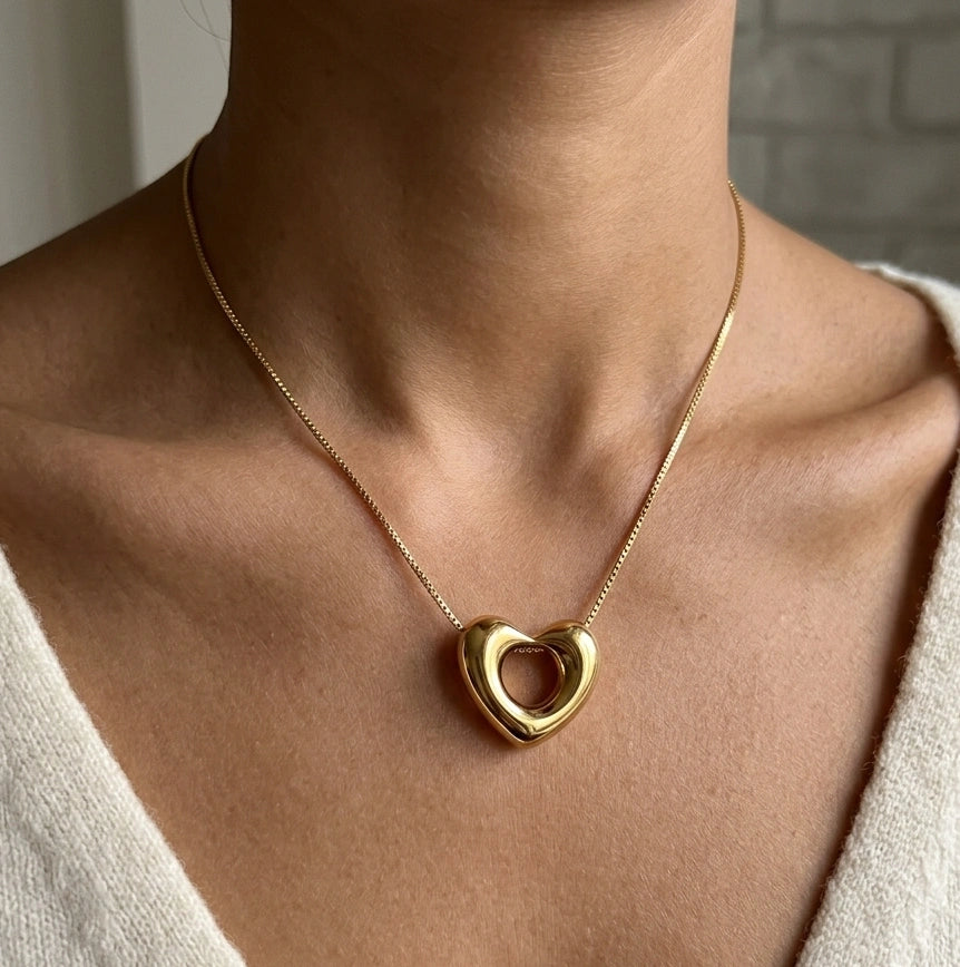 Anti-Tarnish Gold Plated Open Heart Pendant Necklace