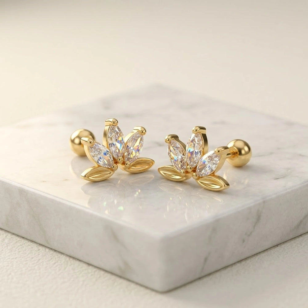 Lotus Blossom Crystal Stud Earrings - Anti-Tarnish Gold Plated