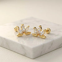 Lotus Blossom Crystal Stud Earrings - Anti-Tarnish Gold Plated