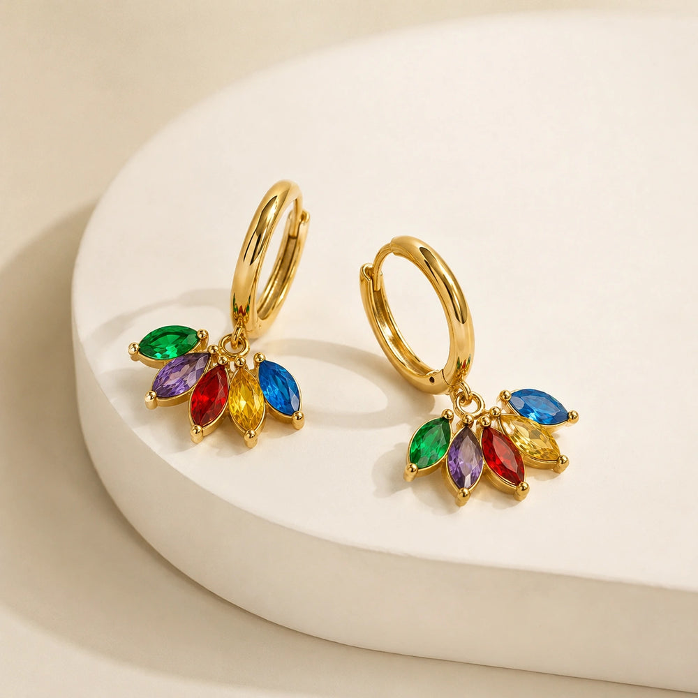 Colorful Marquise Stone Gold Plated Hoop Earrings - Anti Tarnish