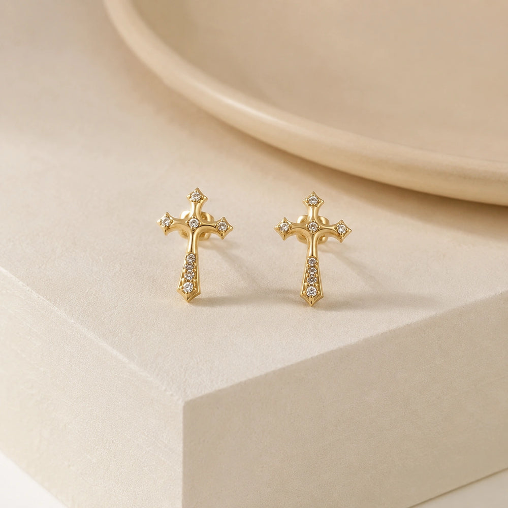 Cross Stud Anti Tarnish Gold Plated Earrings