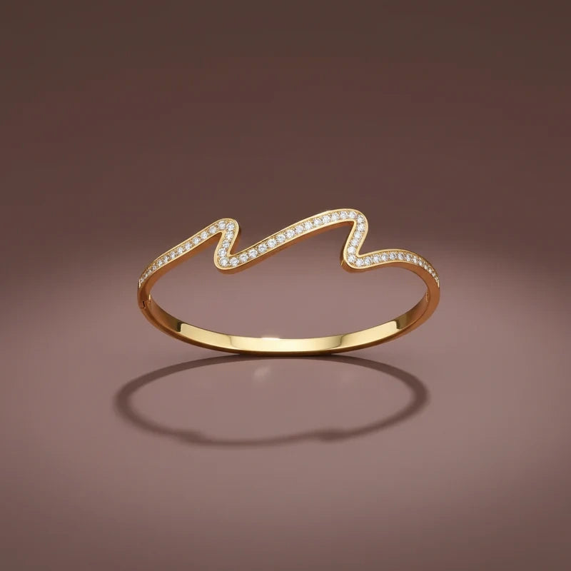 Wave Bangle | Anti-Tarnish Gold-Plated Crystal Bracelet