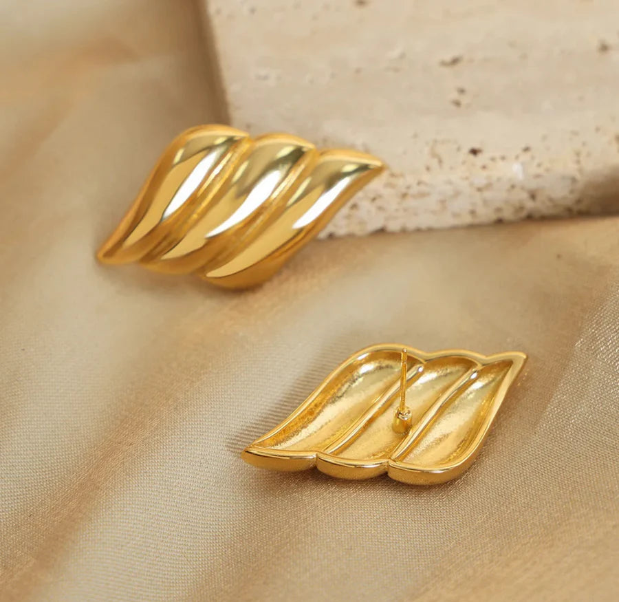 Anti-Tarnish Gold Plated Wing Earrings | Elegant Wave Design