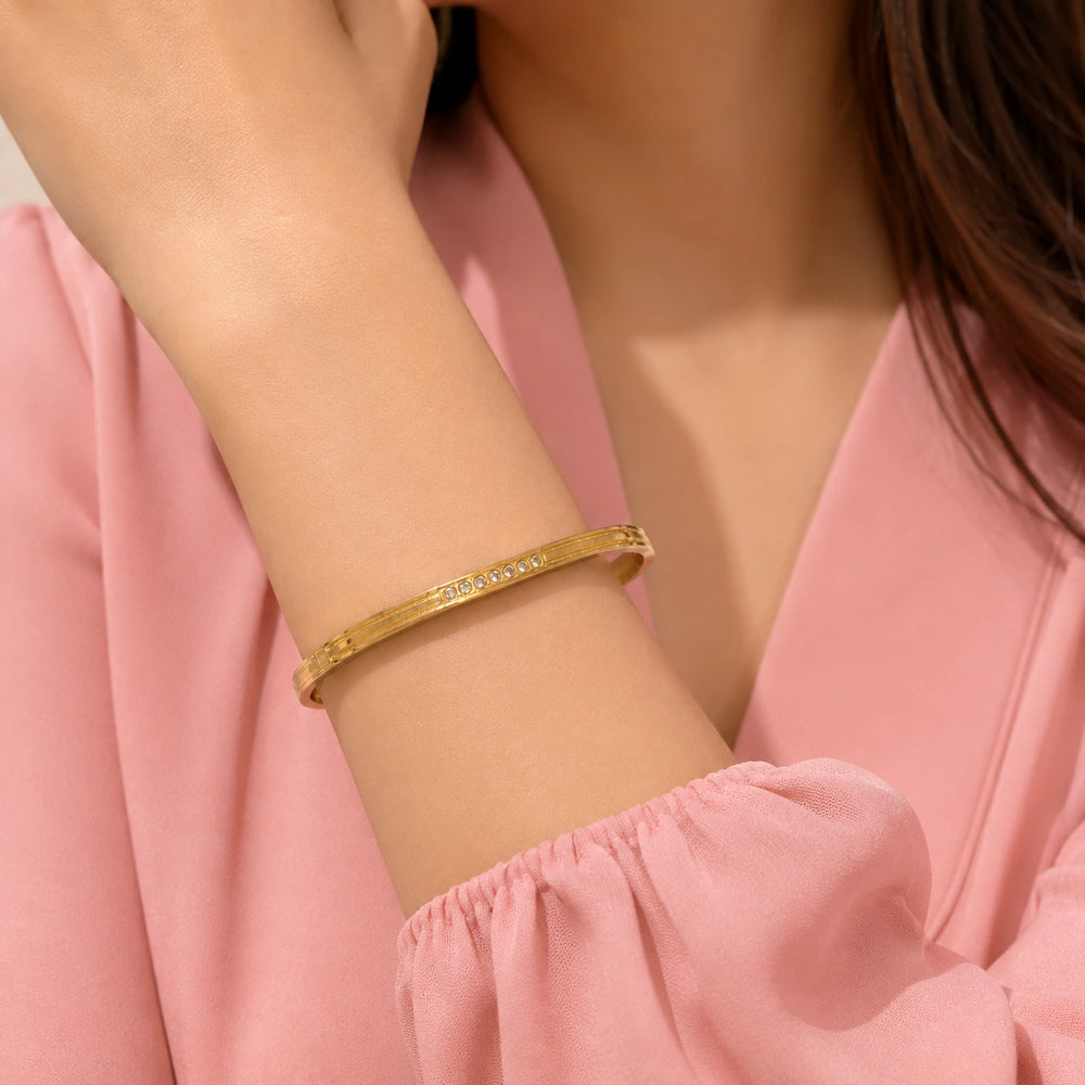 Lumina Crystal Studded Anti-Tarnish Gold Plated Bracelet for Women